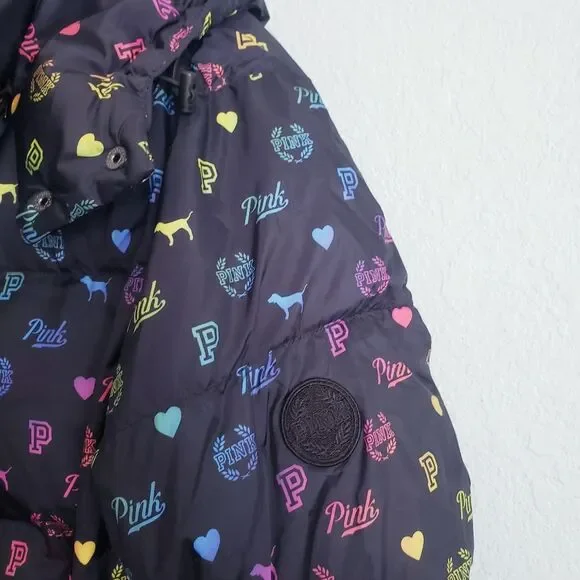 PINK Victoria's Secret Rainbow Logo Hooded Puffer Jacket - Picture 4 of 7
